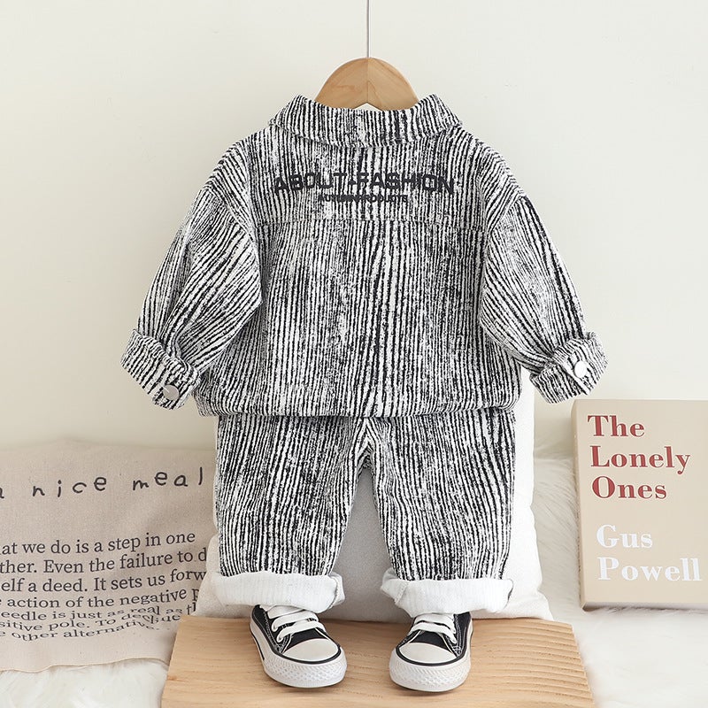2025 Children'S Clothing Children'S Spring Korean Handsome Letter Denim Children'S Vertical Lapel Jacket Baby Three-Piece Set Batch - Image 5