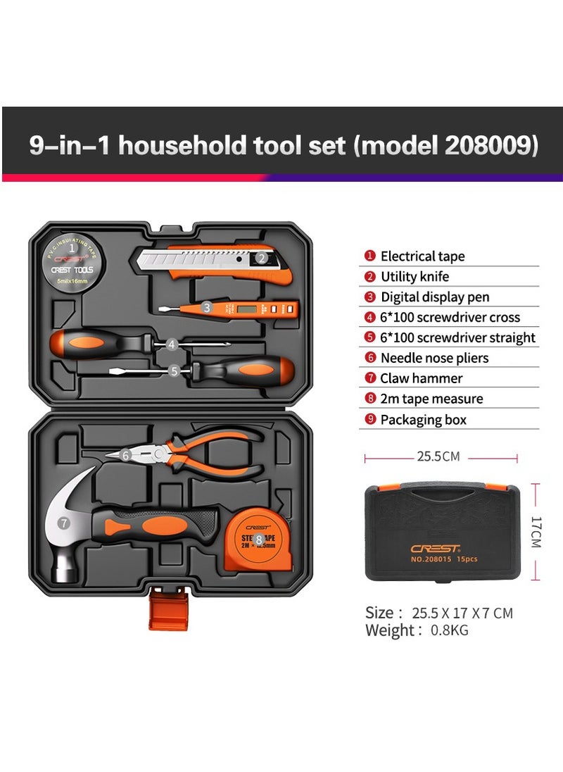 Crest 9 Piece Basic Home Tool Set Household Tool Set General Repair Small Hand Tool Kit in Toolbox Storage Case for Home Garage Office College Dormitory Use  - Image 2