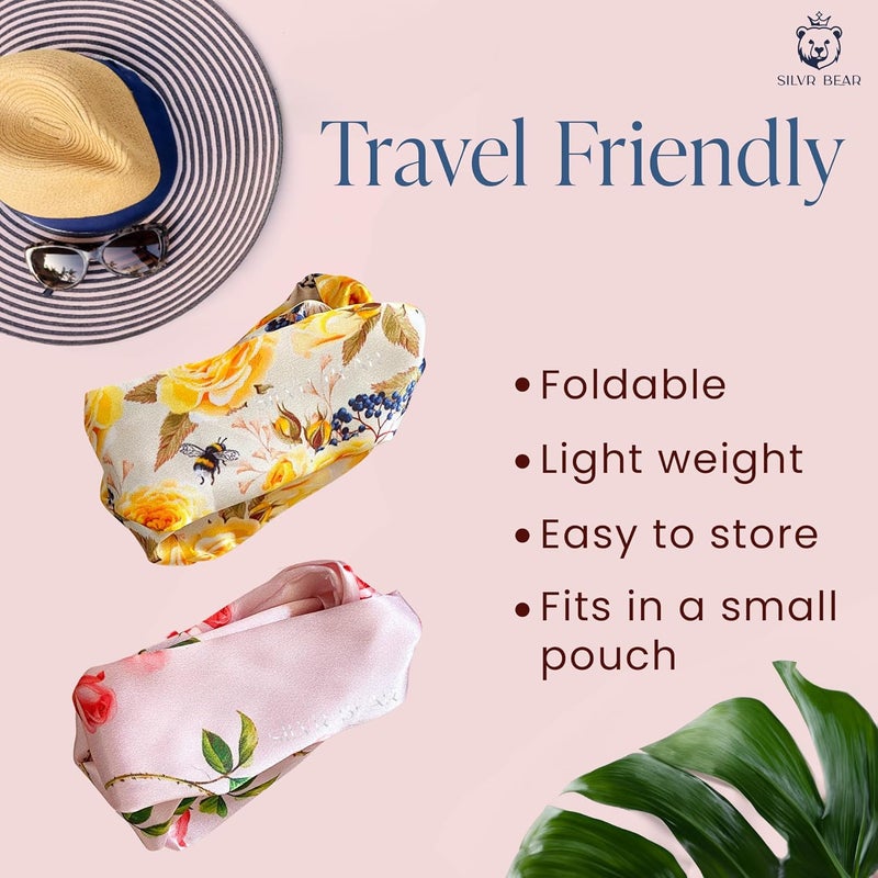Silvr Bear Luxury Satin Hairband | Pack of 2 | Aesthetic Turban Hairband Korean Style Twisted Cross Knot Head Band for Women | Fabric Elastic hair band for women (Floral Roses For Women & Teens) - Image 3