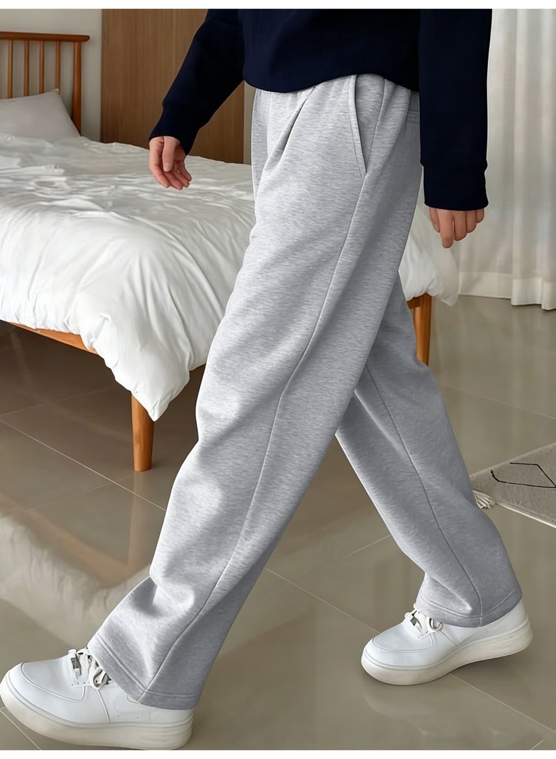 Men's Light Grey Baggy Sweatpants Wide Leg Casual Trousers Elastic Waist Flowy Lounge Pants - Image 2