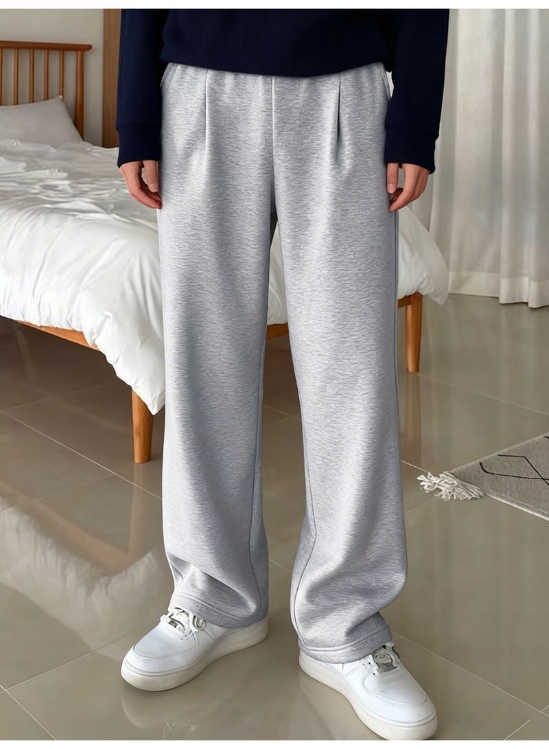 Men's Light Grey Baggy Sweatpants Wide Leg Casual Trousers Elastic Waist Flowy Lounge Pants - Image 1