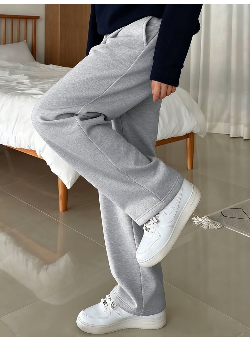Men's Light Grey Baggy Sweatpants Wide Leg Casual Trousers Elastic Waist Flowy Lounge Pants - Image 3