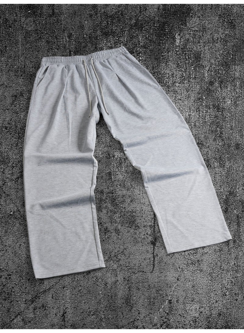 Men's Light Grey Baggy Sweatpants Wide Leg Casual Trousers Elastic Waist Flowy Lounge Pants - Image 5