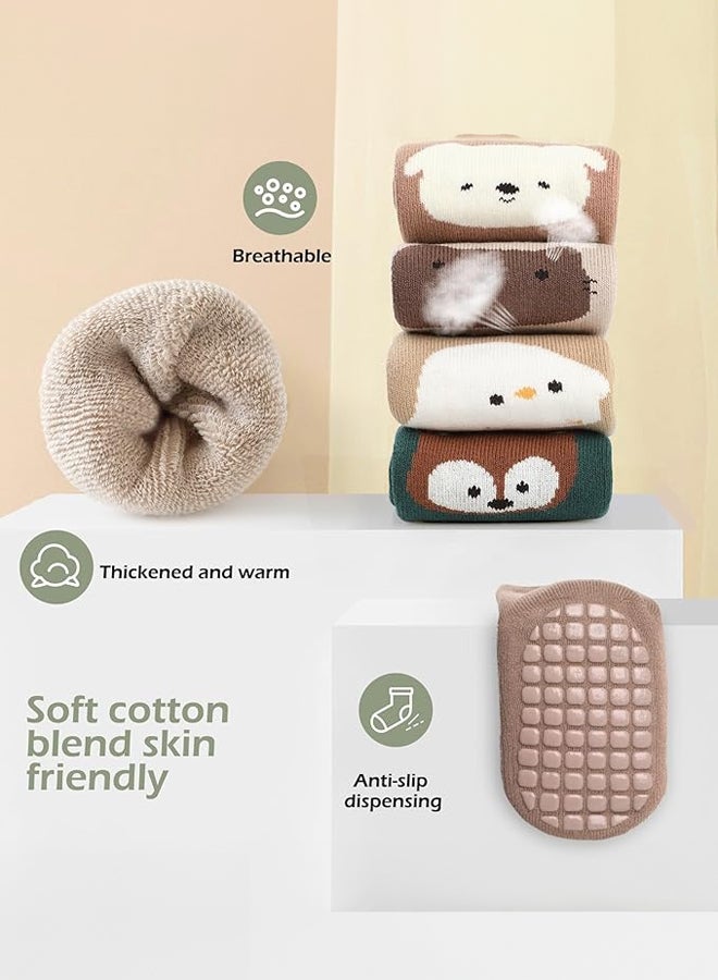 SHABILI Cotton Crew Socks Mid‑Calf Socks Casual Slouch Socks 6‑Pair , Breathable Moisture‑Wicking Anti‑Slip Cuff Durable Anti‑Odor No Pilling, For Kids 1‑3 Years Travel, Gray Khaki White Beige Cinnamon Green - Image 2