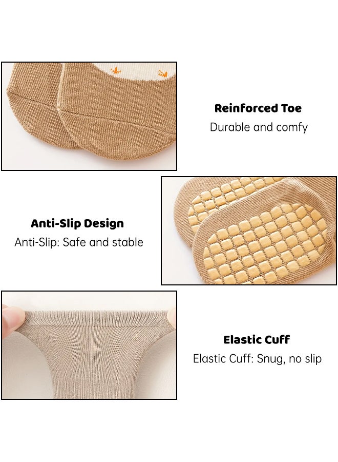 SHABILI Cotton Crew Socks Mid‑Calf Socks Casual Slouch Socks 6‑Pair , Breathable Moisture‑Wicking Anti‑Slip Cuff Durable Anti‑Odor No Pilling, For Kids 1‑3 Years Travel, Gray Khaki White Beige Cinnamon Green - Image 4