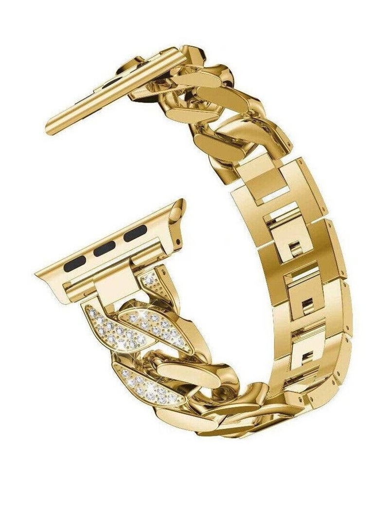 GENNEXT Replacement Women Bling Diamond Bracelet Strap For Apple Watch Series 7/6/5/4/3/2/1/SE 45mm 44mm 42mm | Ultra Watch 49mm Gold - Image 2