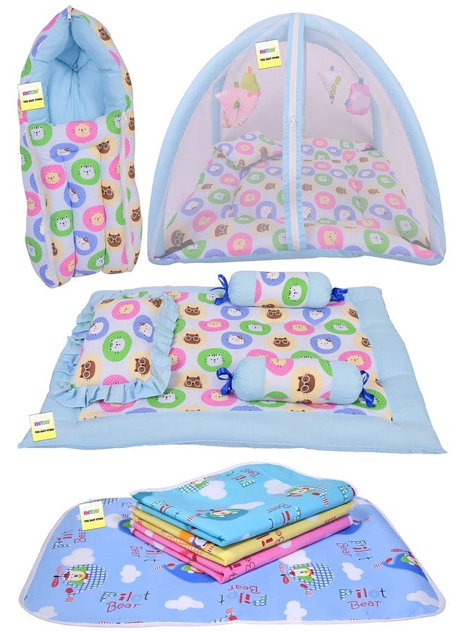 Kwitchy Baby Bedding Set for New Born Essential Combo (0-6 Months) (4PCS Set) (Blue) - Image 1