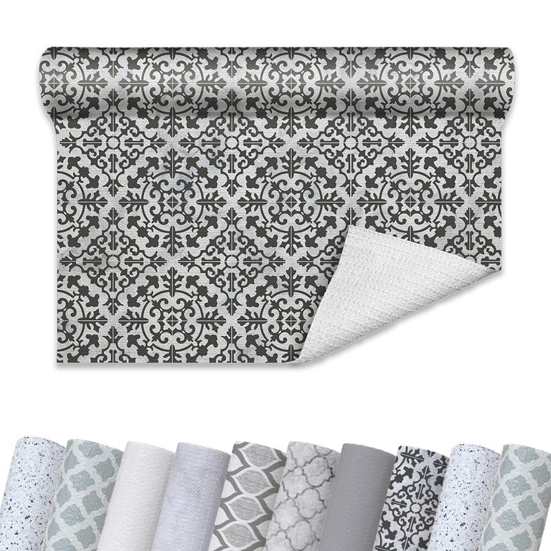 Con-Tact Brand Grip Prints Non-Adhesive Non-Slip Counter Top, Drawer/Shelf Liner, 12" x 20' (Carrara Tile Charcoal) - Image 1