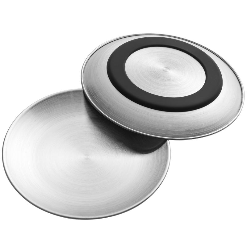 Kitwinney Stainless Steel Cat Bowls, 6.7" Wide and Shallow Cat Food Bowl Set with Silicone Ring for Non Slip, Flat Metal Cats Dishes or Plates for Feeding Indoor Cats, Kitten, Small Dogs (Silver-2 Pack) - Image 1
