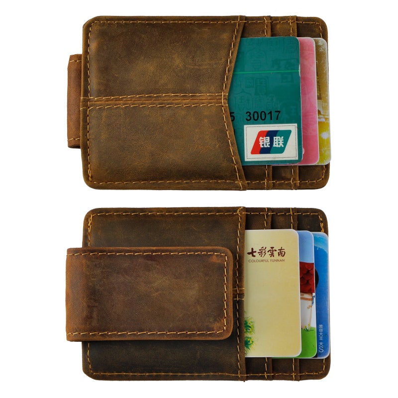 Le'aokuu Mens Rfid Money Clip Slim Wallet Genuine Leather Cowhide Credit Card Case Handy Magnet Color: 0 Dark Brown Rfid - Image 2
