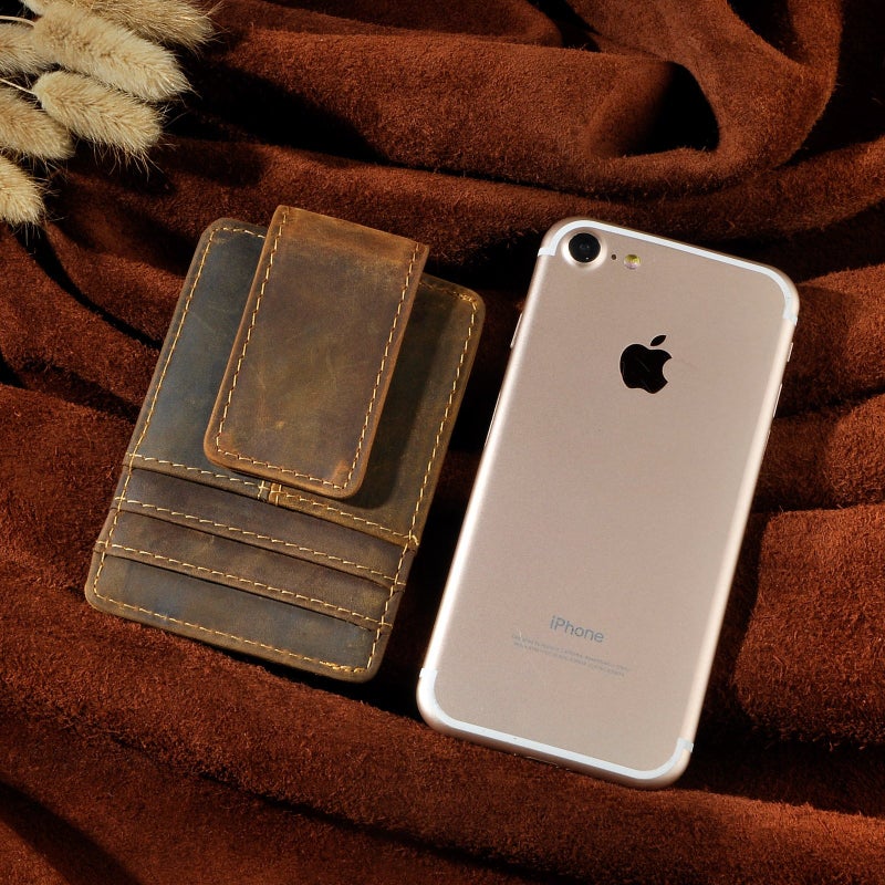 Le'aokuu Mens Rfid Money Clip Slim Wallet Genuine Leather Cowhide Credit Card Case Handy Magnet Color: 0 Dark Brown Rfid - Image 4