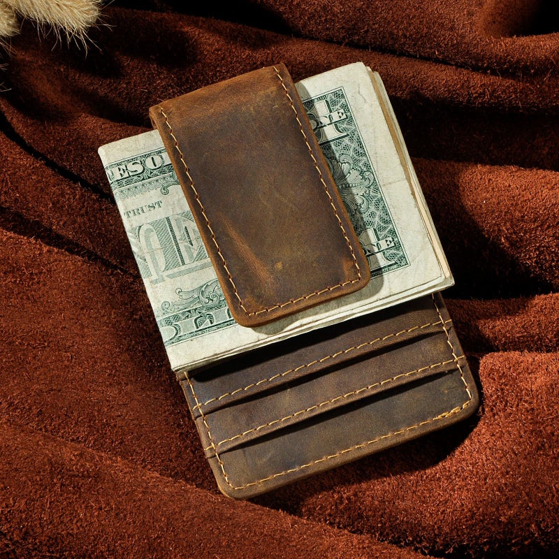 Le'aokuu Mens Rfid Money Clip Slim Wallet Genuine Leather Cowhide Credit Card Case Handy Magnet Color: 0 Dark Brown Rfid - Image 5