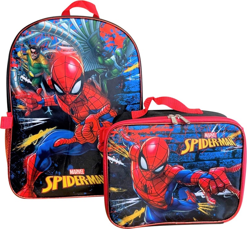 Ruz Spiderman Boys 16 Inch Backpack With Removable Matching Lunch Box Set (Black-Red) - Image 2