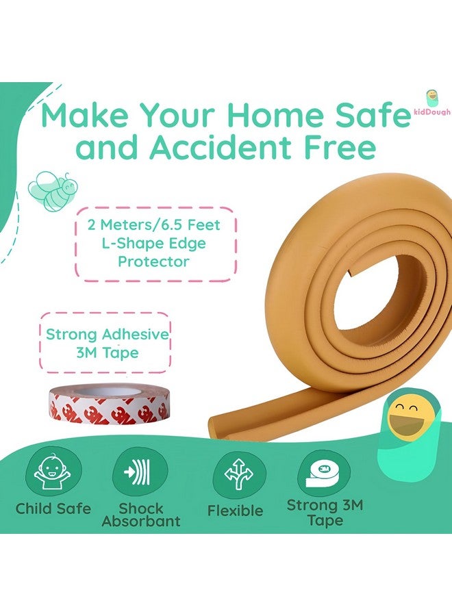 KidDough Baby Proofing Corner Safety Strip And Corner Guard | Thick Rubber Edge Corner Protector Guard | Sharp Corner Guard | Corner Protector For Kids (2 Meters Extra Thick, Light Brown) - Image 5