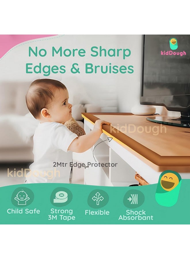 KidDough Baby Proofing Corner Safety Strip And Corner Guard | Thick Rubber Edge Corner Protector Guard | Sharp Corner Guard | Corner Protector For Kids (2 Meters Extra Thick, Light Brown) - Image 4