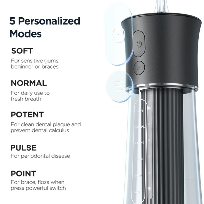 Cordless Oral Irrigator Water Dental Flosser for Teeth IPX7 Waterproof Water Flosser USB Rechargeable Teeth Cleaner Water Dental Picks 5 Modes 6 Jet Tips for Teeth Cleaning - Image 5