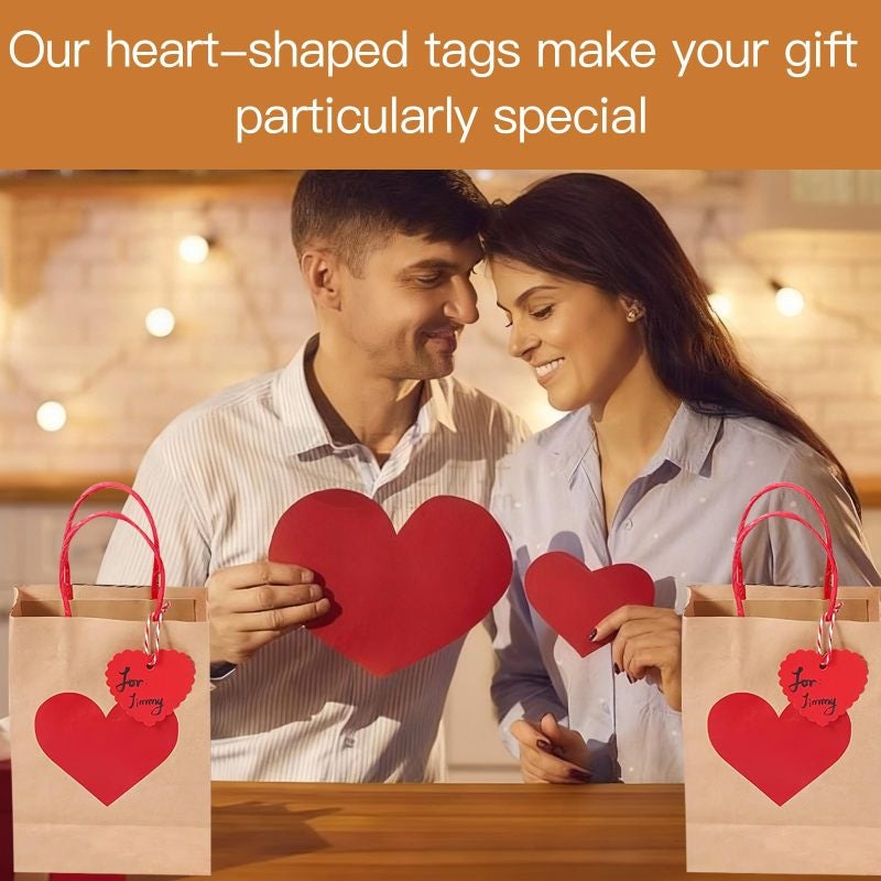 Red Heart Gift Bags 8.4x5.9x3.1 Inches Recyclable Kraft Paper with Tags - Personalizable Eco-Friendly Favor Bags for Weddings - Image 2