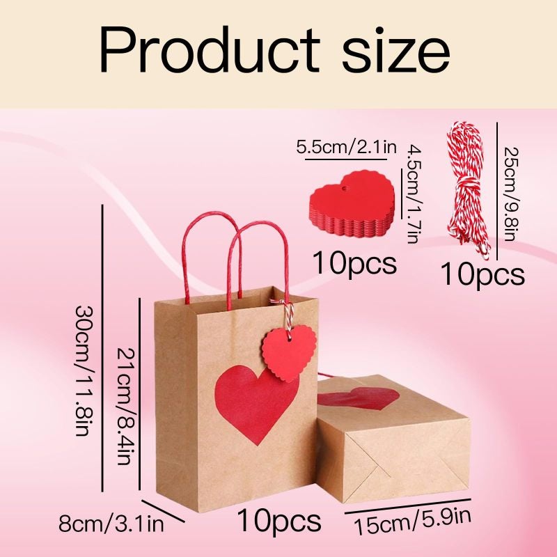 Red Heart Gift Bags 8.4x5.9x3.1 Inches Recyclable Kraft Paper with Tags - Personalizable Eco-Friendly Favor Bags for Weddings - Image 4