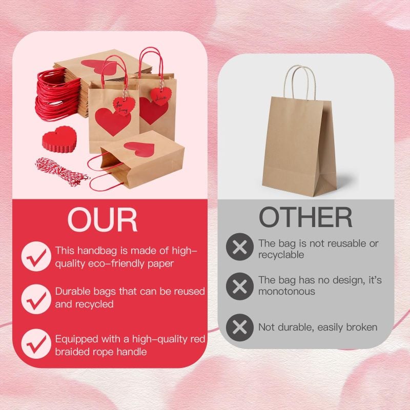 Red Heart Gift Bags 8.4x5.9x3.1 Inches Recyclable Kraft Paper with Tags - Personalizable Eco-Friendly Favor Bags for Weddings - Image 5