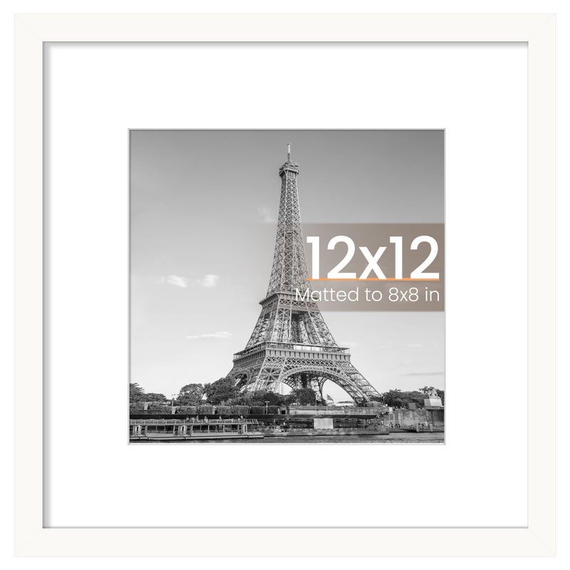 upsimples 12x12 Picture Frame, Display Pictures 8x8 with Mat or 12 x 12 Without, Wall Hanging Square Frames, White, 1 Pack - Image 1