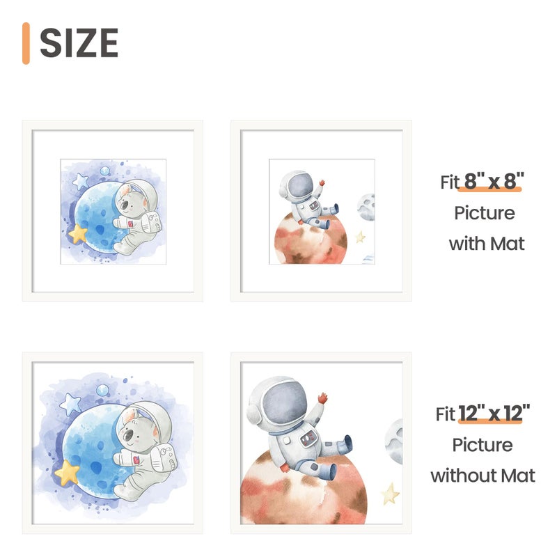 upsimples 12x12 Picture Frame, Display Pictures 8x8 with Mat or 12 x 12 Without, Wall Hanging Square Frames, White, 1 Pack - Image 3