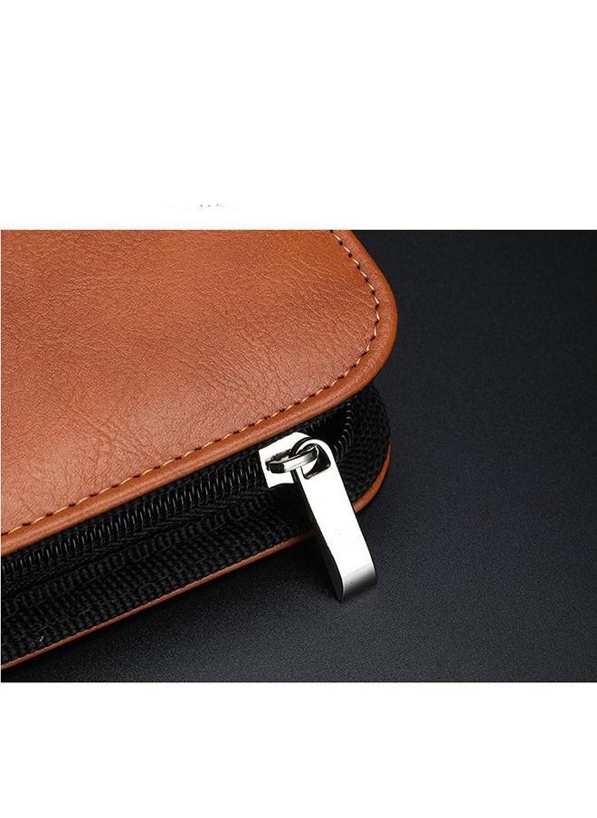 Arabest - Binder Folder Meeting Folder Portfolio Organizer With Calculator Notepad Pen File Bag A5 Size Brown - Image 1