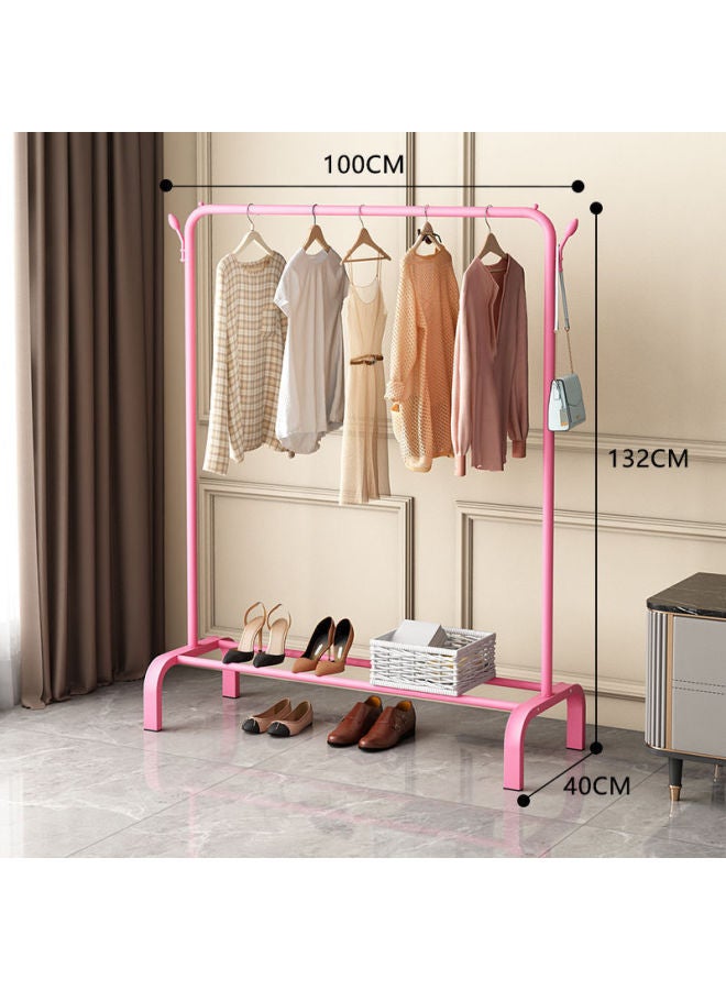 Bold Hanger Floor Drying Rack Household Indoor Folding Vertical Clothes Shelf Simple Wardrobe Storage-Colour:Pink  Length 1m .fashionable Style + Double Hook  - Image 1