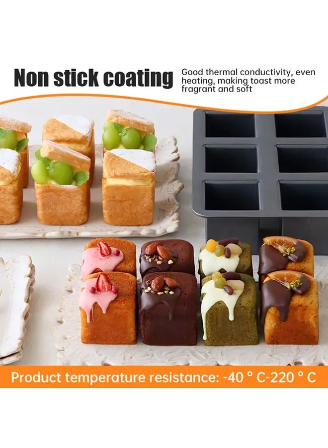 6 Cavity Nonstick Square Loaf Cake Mold With Lid Black Carbon Steel Oven Baking Tool - Image 4