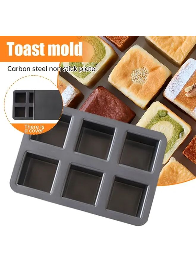 6 Cavity Nonstick Square Loaf Cake Mold With Lid Black Carbon Steel Oven Baking Tool - Image 1