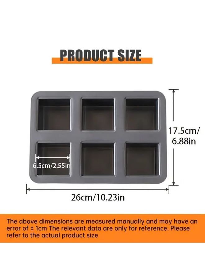 6 Cavity Nonstick Square Loaf Cake Mold With Lid Black Carbon Steel Oven Baking Tool - Image 2