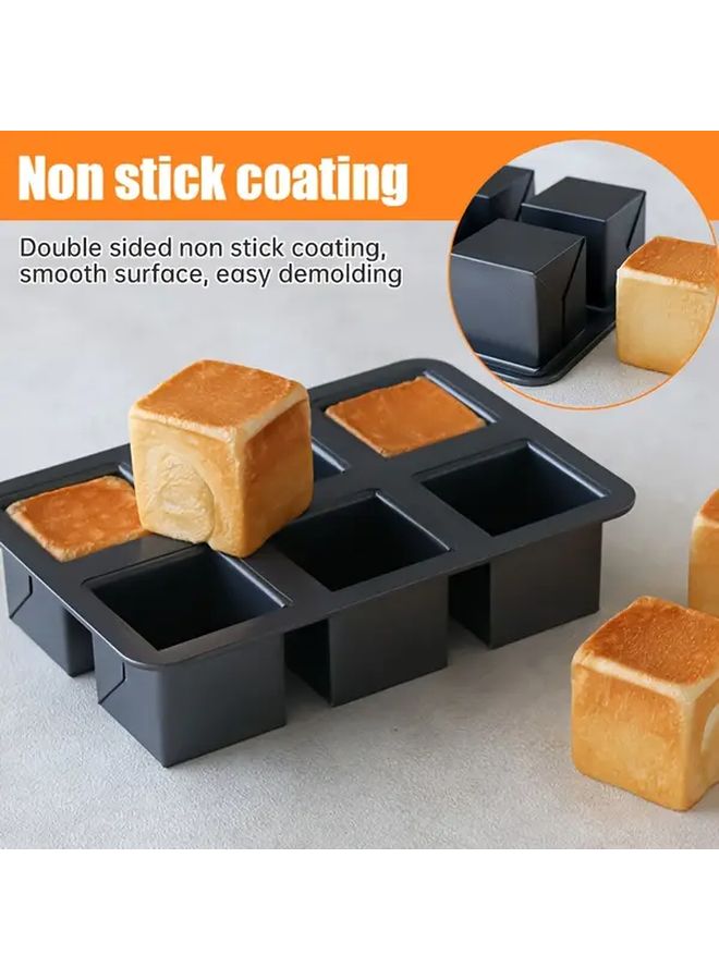 6 Cavity Nonstick Square Loaf Cake Mold With Lid Black Carbon Steel Oven Baking Tool - Image 3