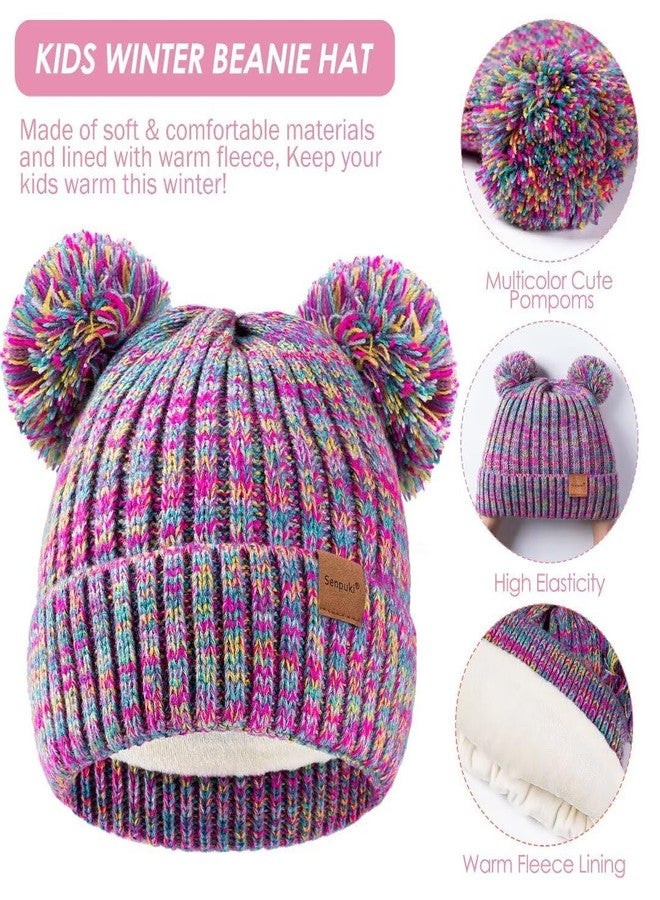 SENPUKI Kids Winter Hat Gloves Scarf Set, Girls Toddler Children Beanie with Pom Knit Neck Warmer Gaiter Mittens Fleece Lined Set（Mint Green Mix） - Image 3