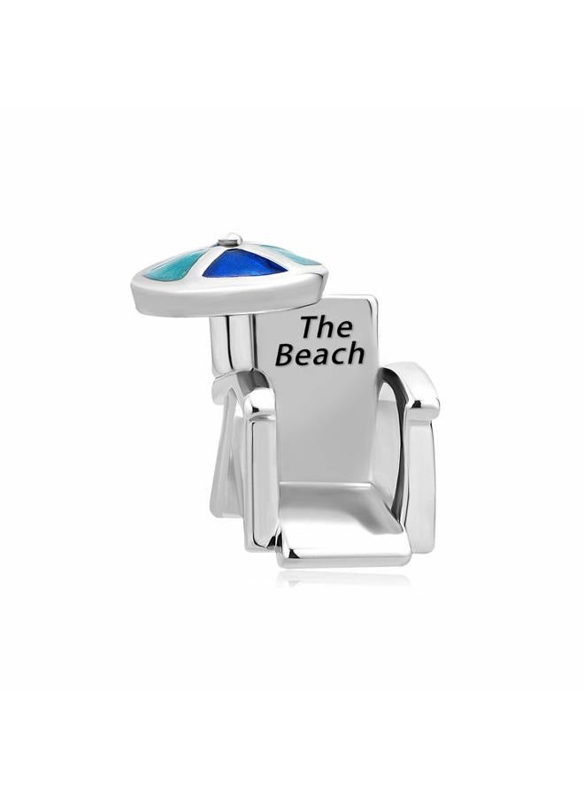 MiiFort Tropical Beach Chair Charm Compatible with Pandora Bracelets Blue Umbrella Women Vacation Holidays Birthday Christmas, Non-Precious Metal, No Gemstone - Image 1