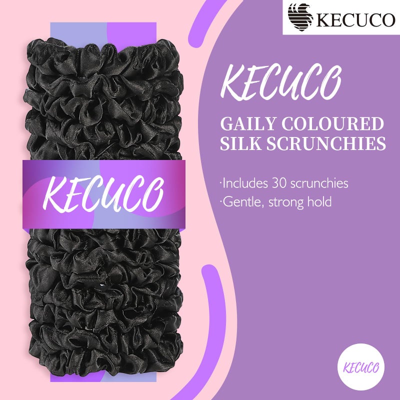 KECUCO 30 قطعة من أربطة الشعر الساتان السوداء، أربطة شعر حرير للنساء والفتيات، هدايا ملحقات الشعر، حزمة قيمة، مادة ممتازة، تصميم غير قابل للانزلاق، خالية من الألم، خالية من الضرر (أسود، 30 قطعة) - Image 2