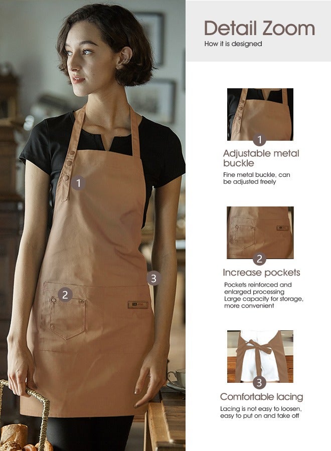 HomarKet Chef Apron for Women Men , Adjustable Kitchen Chef Apron,BBQ Restaurant Apron with 2 Pocket for Cooking Baking Gardening（Brown） - Image 2