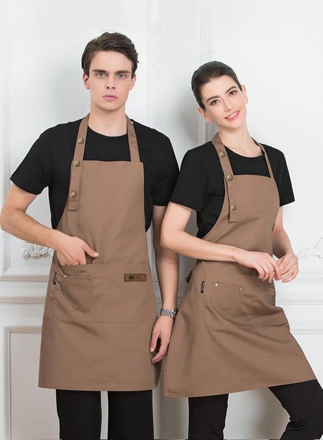 HomarKet Chef Apron for Women Men , Adjustable Kitchen Chef Apron,BBQ Restaurant Apron with 2 Pocket for Cooking Baking Gardening（Brown） - Image 1