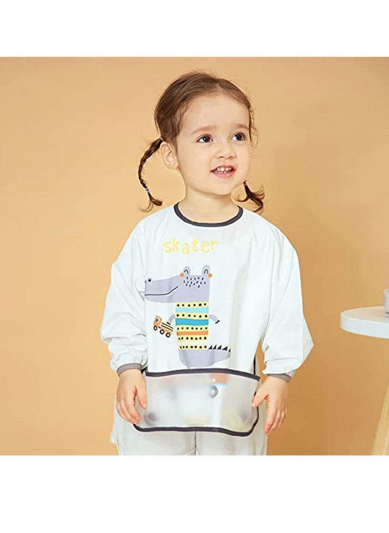 Y&D Baby Bibs, Long Sleeves Waterproof Toddler Bib Smock Apron Set, with Food Catcher Pocket, Soft Machine Washable Stain Odor Resistant, Cartoon Painting Smocks for Play Time (3Pcs, Size:L)  - Image 2