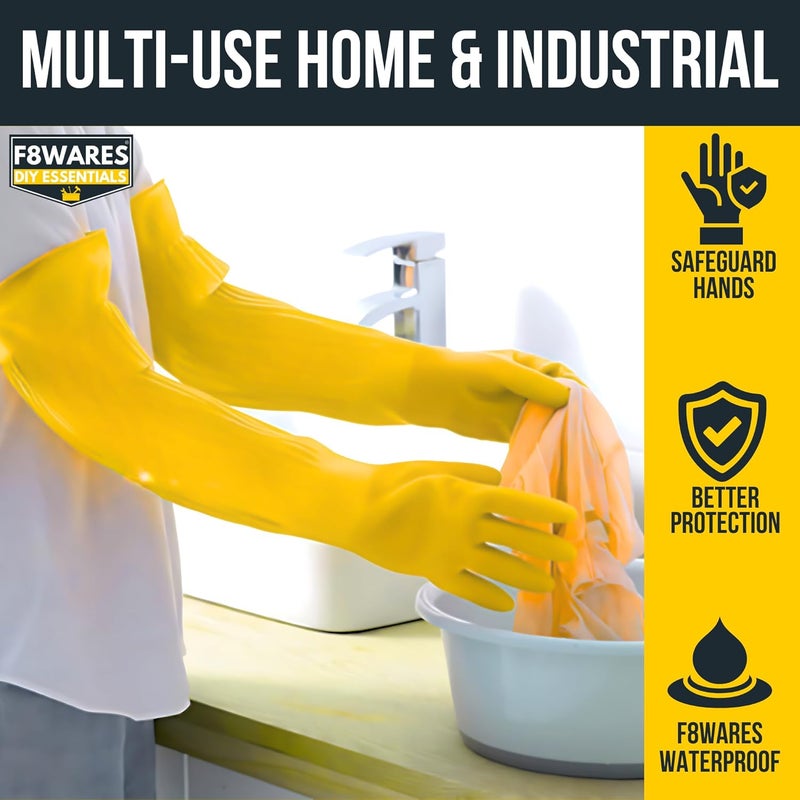 F8WARES قفازات مطاطية ثقيلة قابلة لإعادة الاستخدام بطول 22 بوصة للتنظيف وغسل الصحون والبستنة قفازات صناعية مقاومة للماء قفازات يد للمطبخ والحمام والأعمال التجارية 1 زوج - Image 4