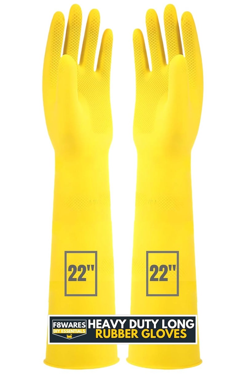 F8WARES قفازات مطاطية ثقيلة قابلة لإعادة الاستخدام بطول 22 بوصة للتنظيف وغسل الصحون والبستنة قفازات صناعية مقاومة للماء قفازات يد للمطبخ والحمام والأعمال التجارية 1 زوج - Image 1