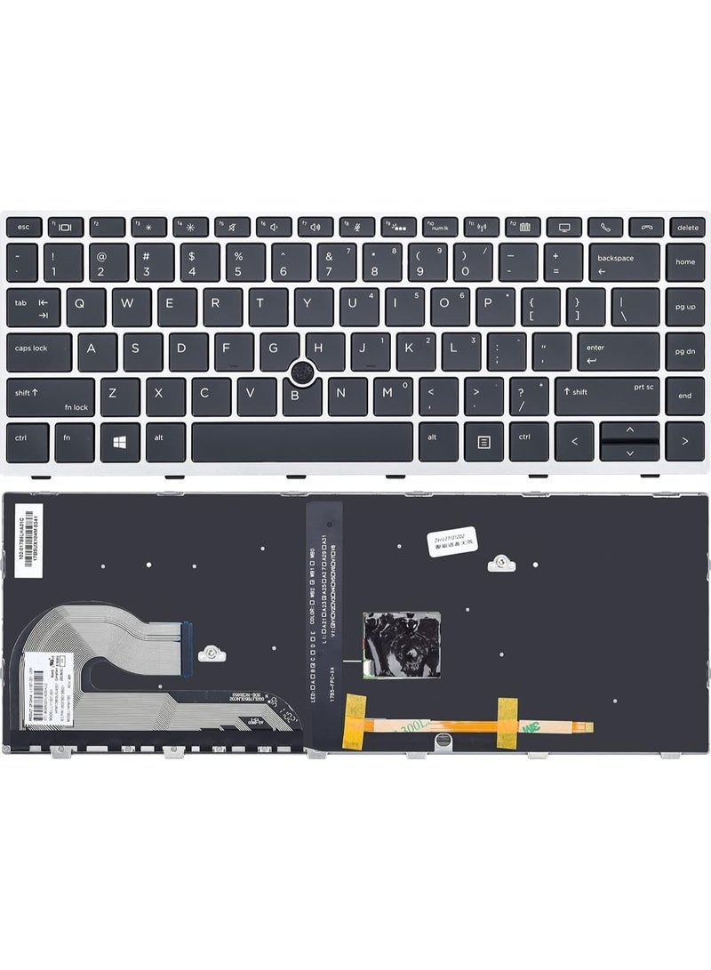 Terabyte لوحة مفاتيح خلفية بديلة لجهاز HP EliteBook 840 G5 840 G6 و EliteBook 745 G5 745 G6، لوحة مفاتيح EliteBook 840 G5 مع إطار فضي مؤشر تخطيط أمريكي L11307-001 L14378-001 - Image 4