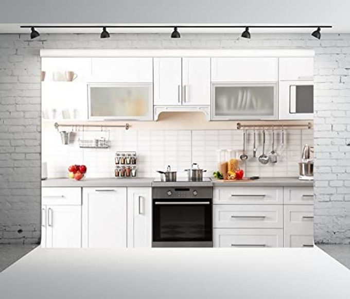 BELECO 7X5Ft Fabric Modern Kitchen Backdrop For Photography White Kitchen Wall Background For Video Recording Cooking Party Decorations Kids Adults Portrait Photoshoot Studio Booth Props Wallpaper - Image 4