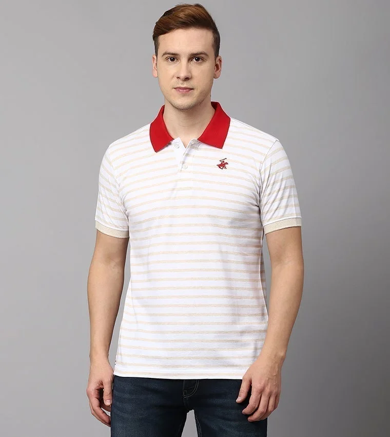 Beverly Hills Polo Club Striped Polo Collar Pure Cotton T-shirt