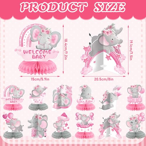 Moinchore 12 Pcs Pink Elephant Baby Shower Decorations Honeycomb Centerpieces Elephant Baby Shower Table Decoration Balloon Moon Flowers Table Topper for Birthday Party Favors Supplies - Image 5