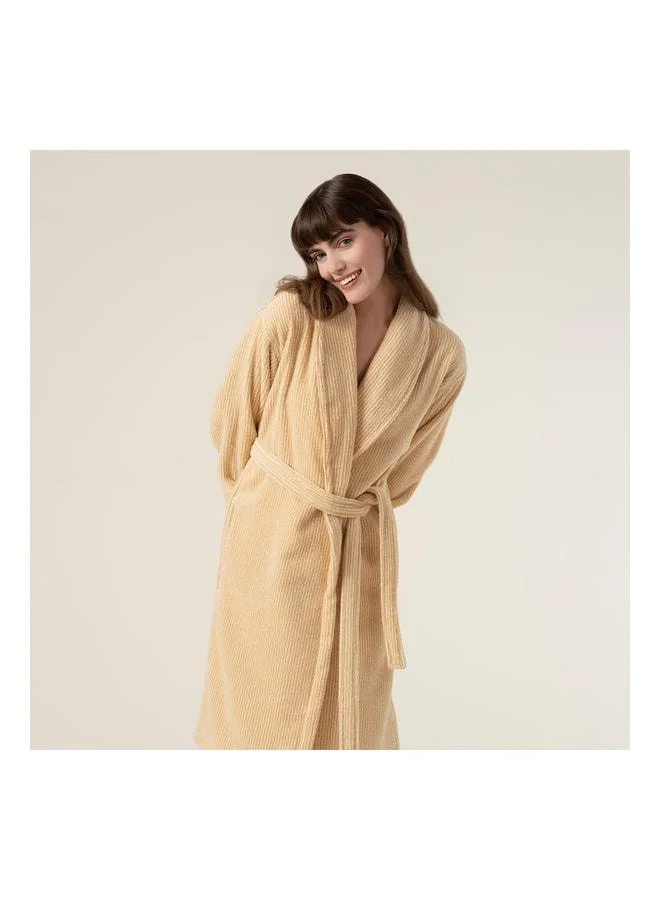 Zsa Zsa Zsu  Solid Yarn-Dyed Striped Cotton 100% Cotton Bathrobe Small Size Natural/Yellow. for Women | Best Price UAE