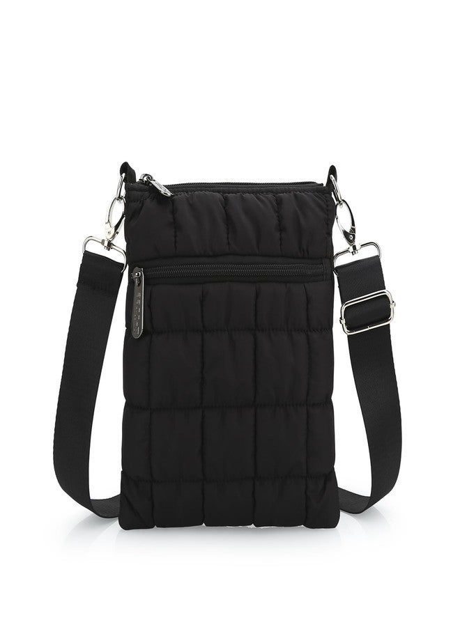 E-Tree Small Quilted Crossbody Bag for Women Puffer Cross Body Purse with Shoulder Strap Wallet Cute Mini Handbags Light-Weight Black - Image 1