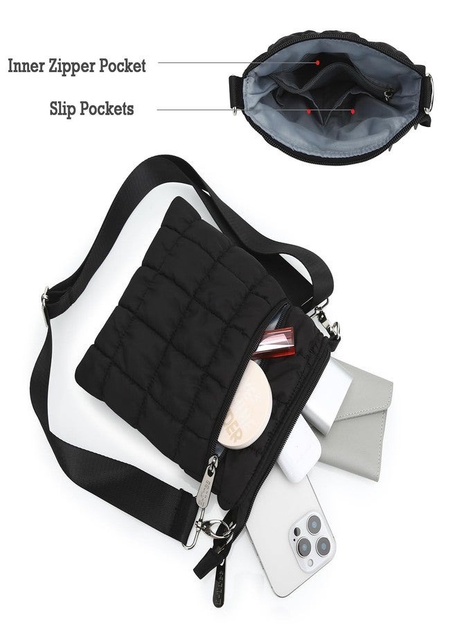 E-Tree Small Quilted Crossbody Bag for Women Puffer Cross Body Purse with Shoulder Strap Wallet Cute Mini Handbags Light-Weight Black - Image 5