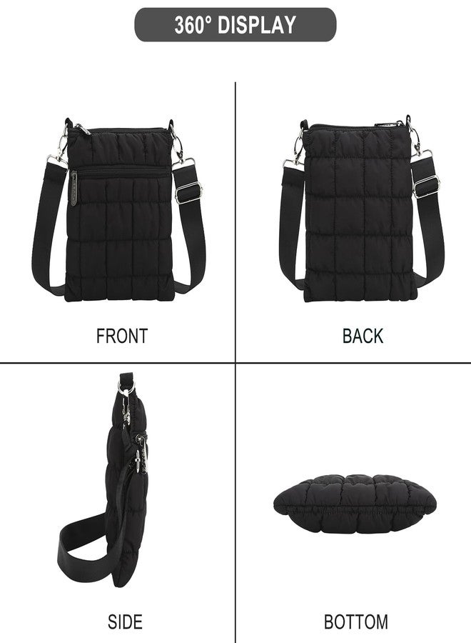 E-Tree Small Quilted Crossbody Bag for Women Puffer Cross Body Purse with Shoulder Strap Wallet Cute Mini Handbags Light-Weight Black - Image 2