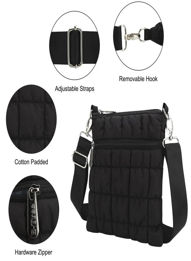 E-Tree Small Quilted Crossbody Bag for Women Puffer Cross Body Purse with Shoulder Strap Wallet Cute Mini Handbags Light-Weight Black - Image 4