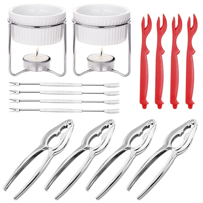 CLEABANKE Butter Warmers for Seafood Set of 2, Crab Crackers and Tools Set with 4 Crab leg Crackers,4 Crab Forks,4 Lobster Shellers,2 Butter Warmers Crab Lobster Butter Ceramic Warmers Set for Seafood - Image 1