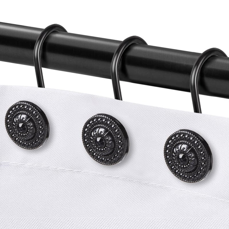 iToplin Black Shower Curtain Hooks, Rust Proof Decorative Shower Curtain Rings for Bathroom, Shower Curtain Hooks for Shower Liner, 12Pcs - Image 1